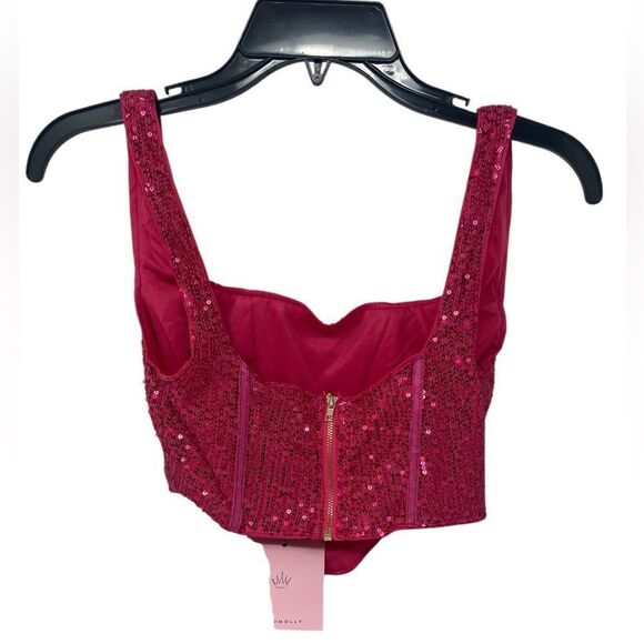 Hello Molly NWT Sz 2 Hot Pink Sequin Sexy Party Vibe Crop Top - Picture 2 of 11